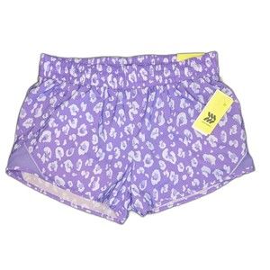 Women's All in Motion Purple Leopard Print Mid Rise Run Shorts